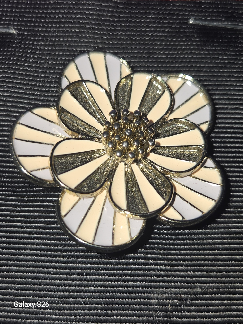 Ann Taylor Gold and Cream Floral Enamel Brooch